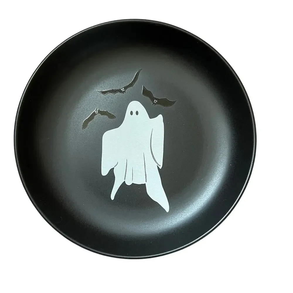 Potchen Halloween Ghost Plates Set of 4 Ceramic Appetizer Dishes Black Spooky